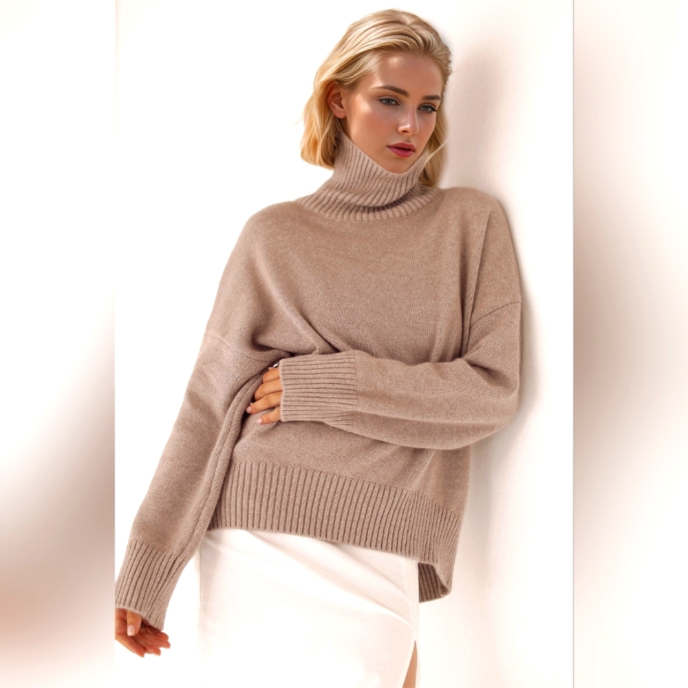 Basic Bae Turtleneck Dropped Shoulder Long Sleeve Sweater
